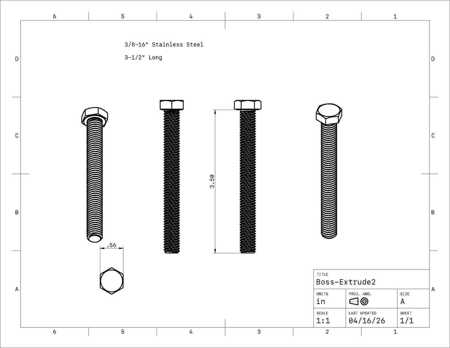3/8"-16 Stainless Steel Bolts w/ Hardware