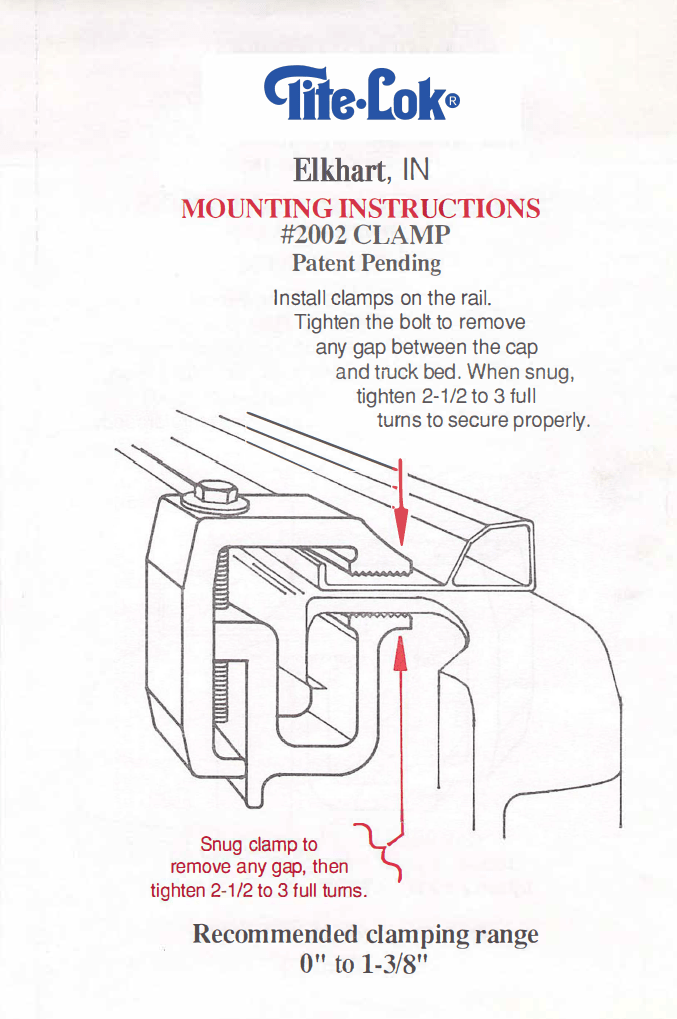 TL - 2002 Truck Cap Mount - Tite - Lok
