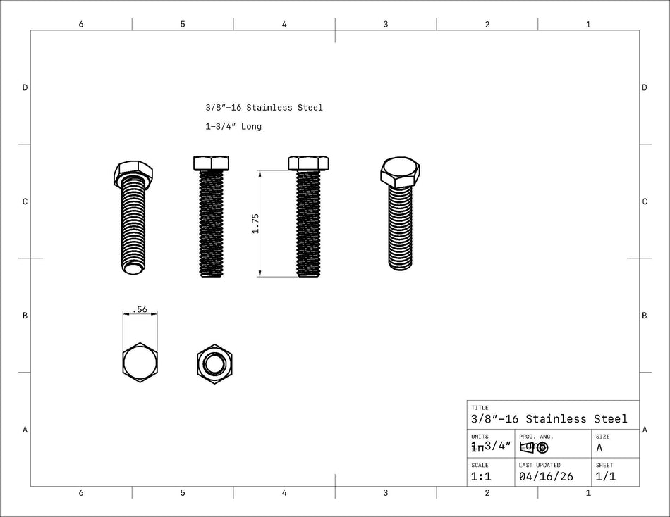 3/8"-16 Stainless Steel Bolts w/ Hardware