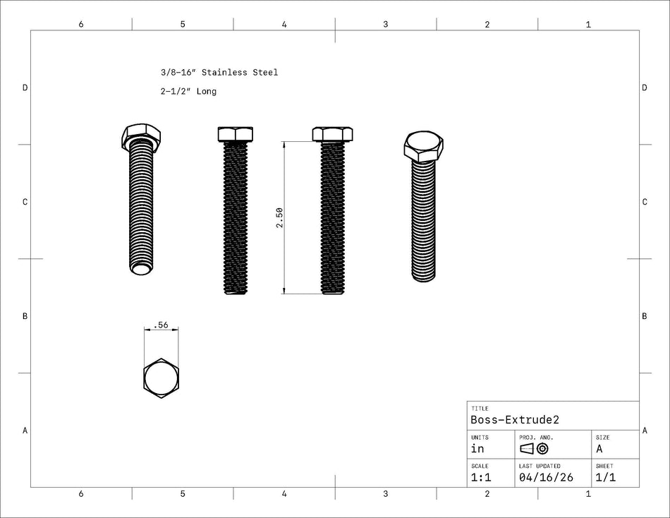 3/8"-16 Stainless Steel Bolts w/ Hardware