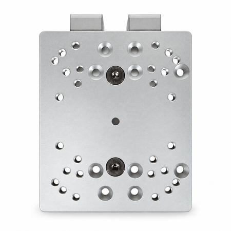 A square silver metal mounting plate with pre-drilled holes and two rectangular mounting tabs at the top, shown on a plain white background.