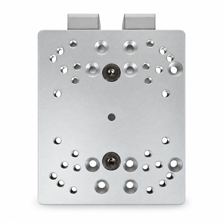 A square silver metal mounting plate with pre-drilled holes and two rectangular mounting tabs at the top, shown on a plain white background.