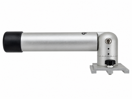 A silver aluminum telescope eyepiece mount with a black rubberized end cap and a silver mounting base, shown against a plain white background.