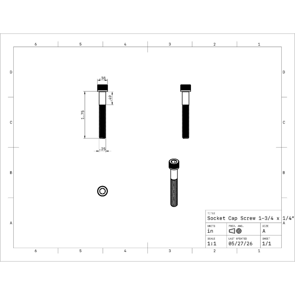 Socket Head Cap Screw 1/4" (25 Pack)
