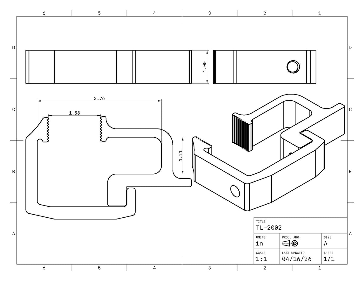Technical drawing of a mechanical component with dimensions and labels