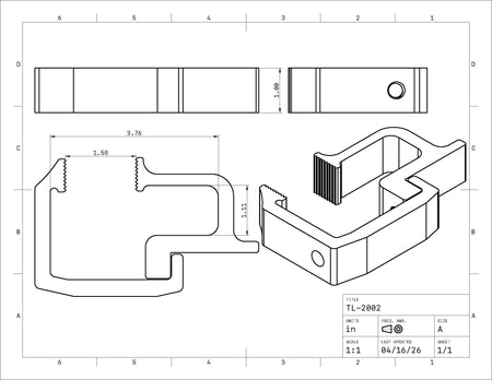Technical drawing of a mechanical component with dimensions and labels